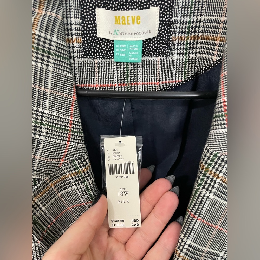 ๐NWT Anthropologie Plus x Maeve Women's US 18W Double Breasted Plaid Blazer!๐คฉ - Picture 7 of 9
